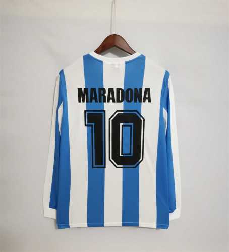 Retro Jersey Long Sleeve 1986 Argentina MARADONA 10 Home Soccer Jersey