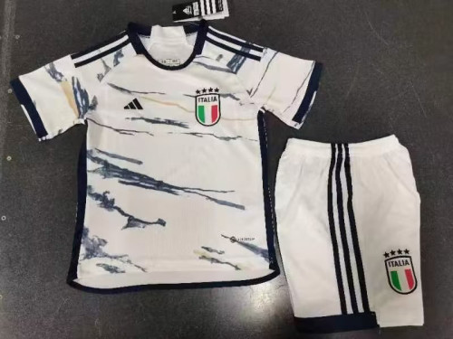 Youth Uniform Kids Kit 2023-2024 Italy Away White Soccer Jersey Shorts