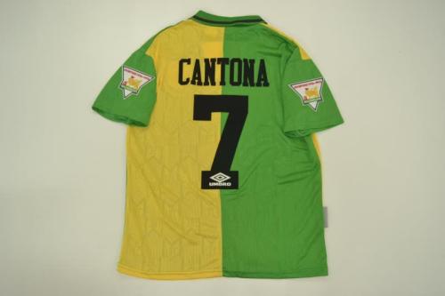 with EPL Patch Retro Jersey 1992-94 Manchester United CANTONA 7 Away Yellow/Green Soccer Jersey