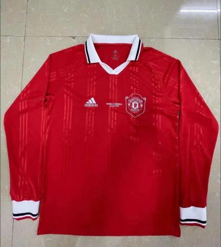 Retro Jersey Long Sleeves Manchester United Red Soccer Jersey