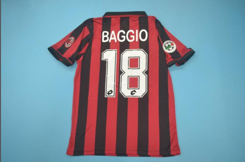 with Serie A Patch Retro Jersey 1996-1997 AC Milan 18 BAGGIO Home Soccer Jersey