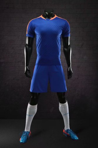 D8810 Blue Youth Set Adult Uniform Blank Soccer Training Jersey Shorts