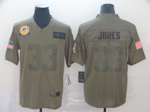 Green Bay Packers 33 JONES 2019 Olive Salute To Service Limited Jersey