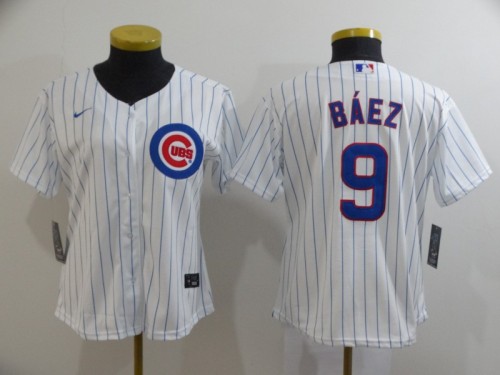 Women Chicago Cubs 9 BAEZ White 2020 Cool Base Jersey