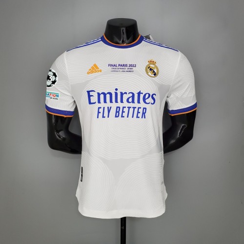 with Front Lettering+UCL Patch Player Version 2021-2022 Real Madrid Home Soccer Jersey