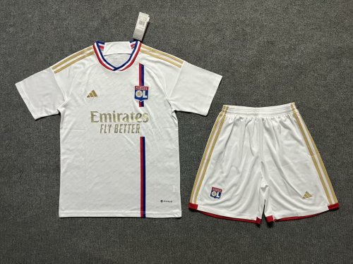 Adult Uniform 2023-2024 Olympique Lyonnais Home Soccer Jersey Shorts