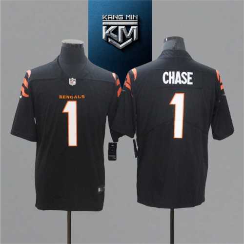 2021 Bengals 1 CHASE Black NFL Jersey S-XXL White Font