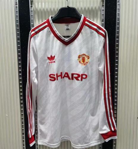 Retro Jersey Long Sleeve 1986-1988 Manchester United Away White Soccer Jersey