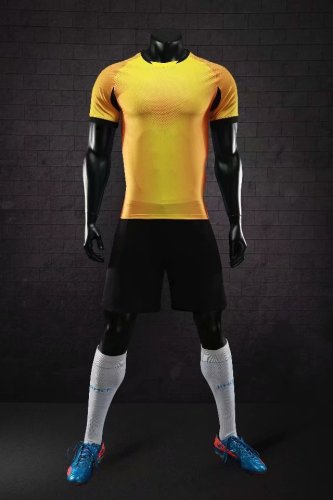 D8812 Yellow Youth Set Adult Uniform Blank Soccer Training Jersey Shorts