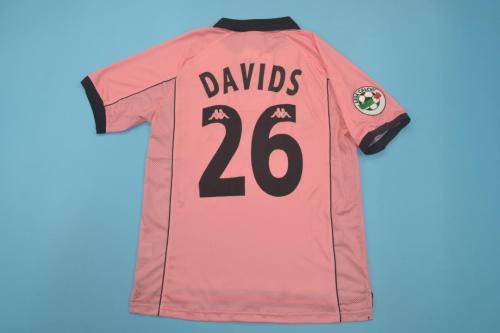 with Serie A Patch Retro Jersey 1997-1998 Juventus #26 DAVIDS Away Pink Vintage Soccer Jersey