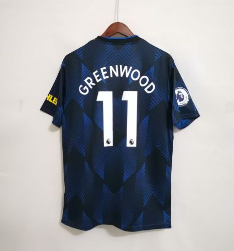 with EPL Patch Fans Version 2021-2022 Manchester United GREENWOOD 11 Third Away Blue Soccer Jersey