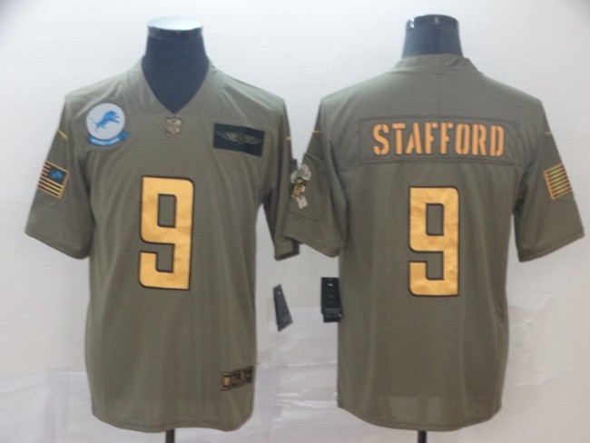 Detroit Lions 9 Matthew Stafford 2019 Olive Gold Salute To Service Limited Jersey