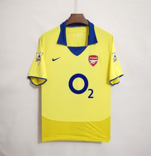 with EPL Patch Retro Jersey 2002-2004 Arsenal Away Yellow Vintage Soccer Jersey
