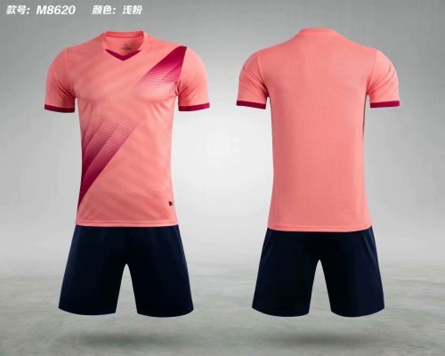 M8620 Light Pink Tracking Suit Adult Uniform Soccer Jersey Shorts