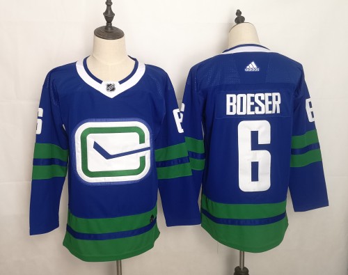Long Sleeve Vancouver Canucks #6 BOESER Blue NHL Hockey Jersey