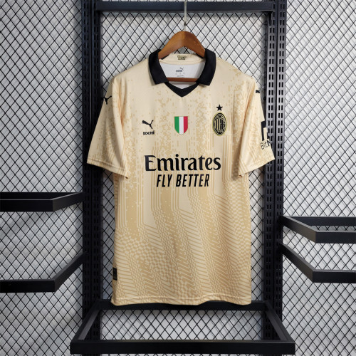 with Scudetto Patch Fans Version 2023-2024 AC Milan Yellow Goalkeeper Soccer Jersey