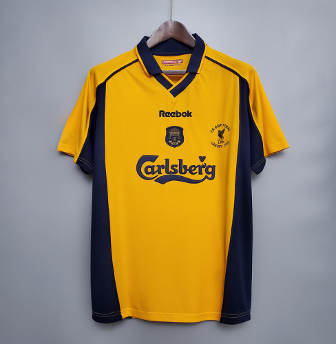 Retro Jersey 2000-2001 Liverpool Away Yellow EA CUP FINAL Soccer Jersey Vintage Football Shirt