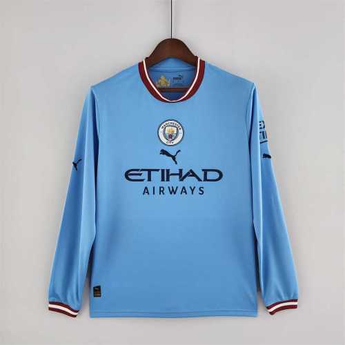 Long Sleeve 2022-2023 Manchester City Home Soccer Jersey