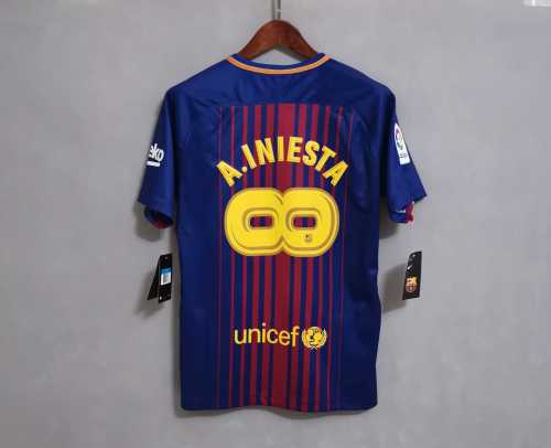 with Front Lettering+LFP Patch Retro Jersey 2017-2018 Barcelona 8 A.INIESTA Home Soccer Jersey