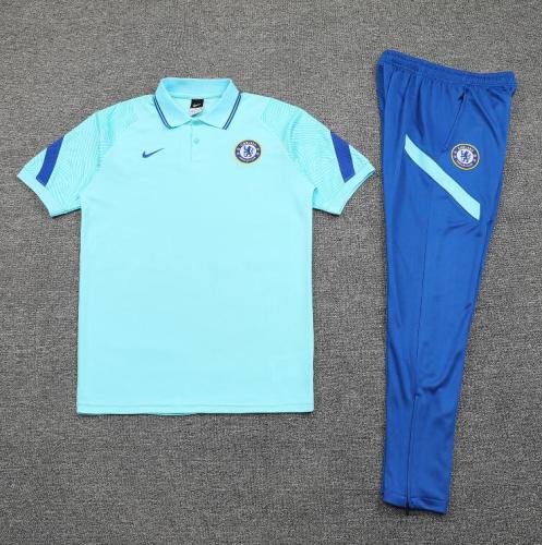 Chelsea Sea Blue Polo Soccer Jersey and Long Pants