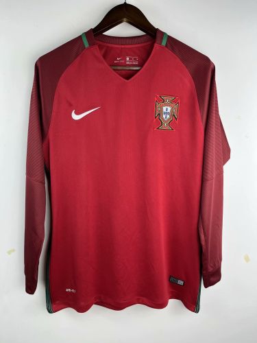 Long Sleeve Retro Shirt 2016 Portugal Home Soccer Jersey