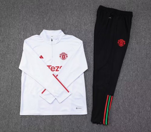 2023-2024 Manchester United White 1/4 Zipper Soccer Training Sweater and Pants