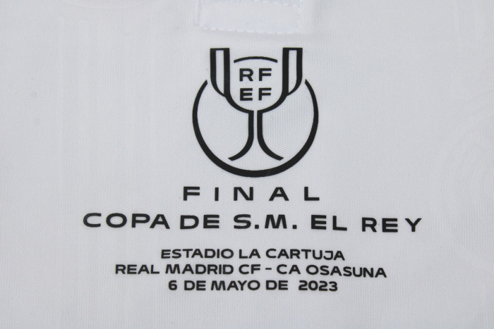 with Front Lettering Patch Fan Version Real Madrid 2023 COPA DE REY FINAL Home Soccer Jersey Real Futbol Shirt