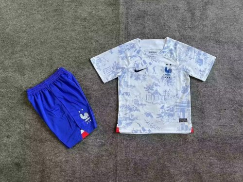 Youth Uniform 2022 World Cup France Away Soccer Jersey Shorts