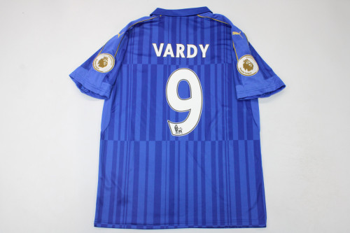 with Gold EPL Patch Retro Jersey 2016-2017 Leicester City VARDY 9 Home Soccer Jersey