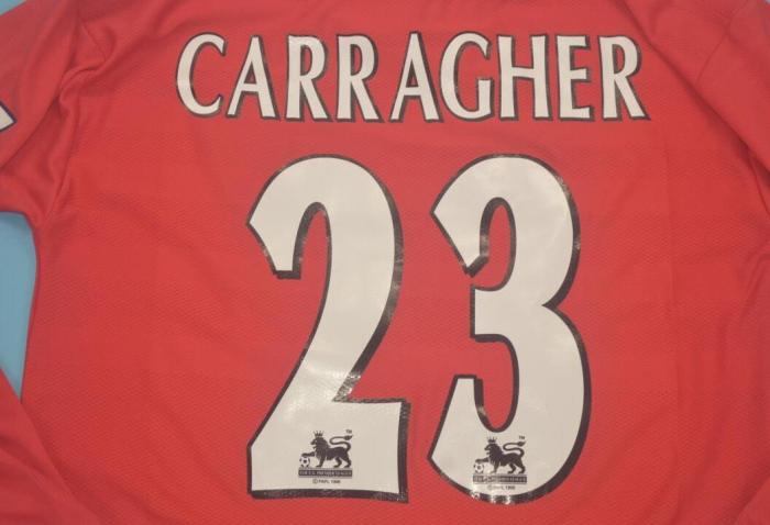 with EPL Patch Retro Jersey Long Sleeve 1988-2000 Liverpool 23 CARRAGHER Home Soccer Jersey