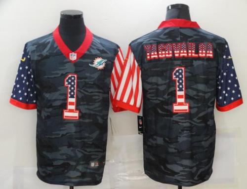 Miami Dolphins 1 TAGOVAILOA Camo 2020 USA Flag Salute To Service Limited Jersey