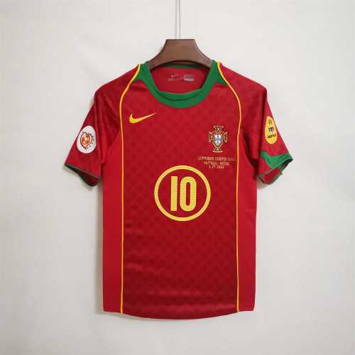 with Front Lettering+Euro Patch Retro Jersey 2004 Portugal Home Soccer Jersey