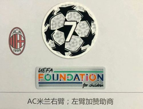 New Champion Patch+UEFA FOUNDATION for Children Patch For New Season 2021-2022 AC Milan Jersey