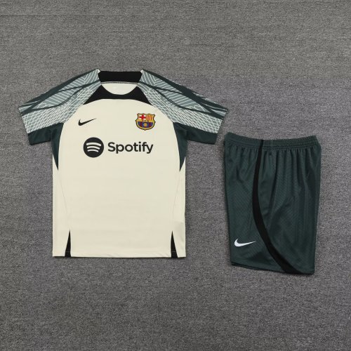 Adult Uniform 2023-2024 Barcelona Olive/Beige Soccer Training Jersey and Shorts