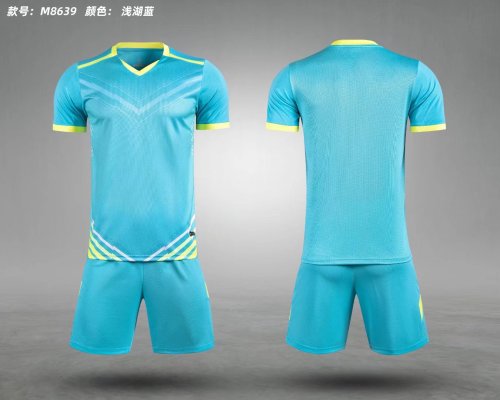 M8639 Light Blue Blank Soccer Training Jersey Shorts