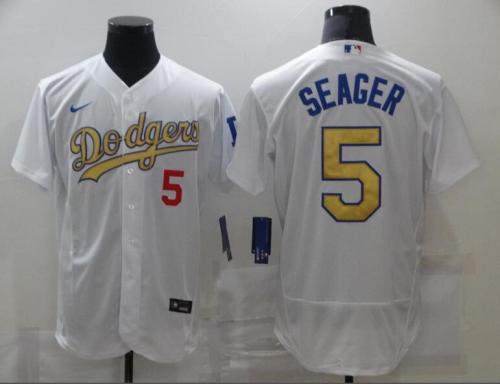 Los Angeles Dodgers 5 SEAGER White Gold Nike 2020 World Series Champions Flexbase Jersey