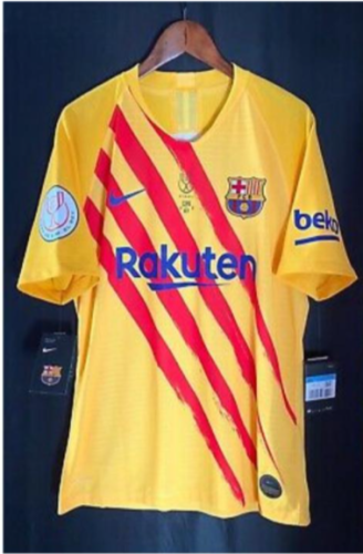 with copa del tey final 2019-2020 Barcelona 4th Away Yellow Soccer Vintage Jersey