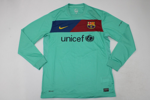 Long Sleeve Retro Barca Camisetas de Futbol 2010-2011 Barcelona Away Blue Soccer Jersey