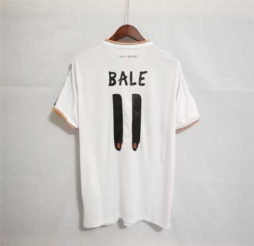 with Front Lettering+UCL Patch Retro Jersey 2013-2014 Real Madrid BALE 11 UCL Final Home White Soccer Jersey