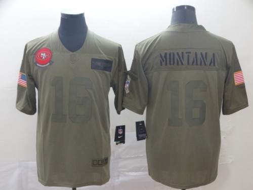 San Francisco 49ers 16 Joe Montana 2019 Olive Salute To Service Limited Jersey