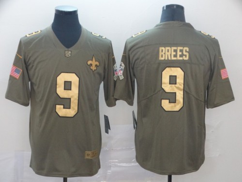 New Orleans Saints 9 BREES Olive Gold Salute To Service Limited Jersey