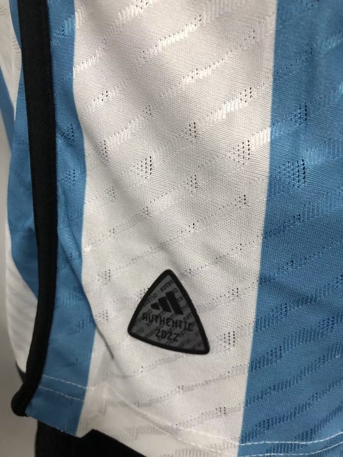 with 3 Stars 2022-2023 Player Version Long Sleeve Argentina Home Soccer Jersey