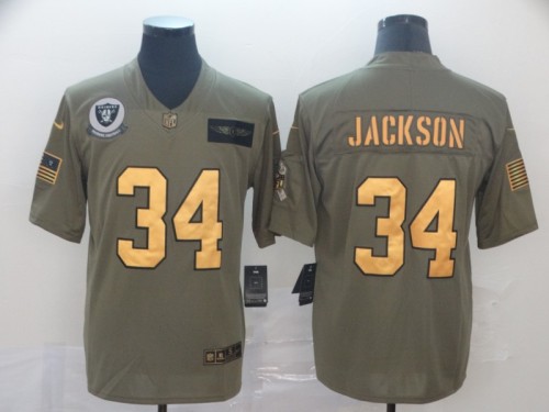 Oakland Raiders 34 Bo Jackson 2019 Olive Gold Salute To Service Limited Jersey