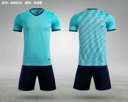 M8629 Light Lake Blue Tracking Suit Adult Uniform Soccer Jersey Shorts