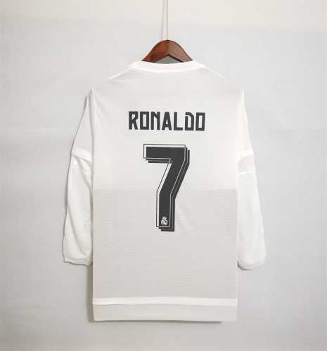 with Front Lettering+UCL Patch Long Sleeve Retro Jersey 2015-2016 Real Madrid RONALDO 7 Home UCL Final Soccer Jersey