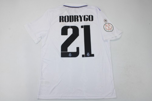 with Front Lettering Patch Fan Version Real Madrid 2023 COPA DE REY FINAL Home Soccer Jersey Real RODRYGO 21 Futbol Shirt