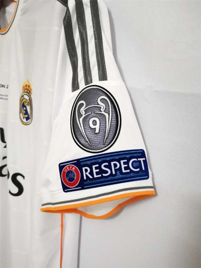 with Front Lettering+UCL Patch Retro Jersey 2013-2014 Real Madrid UCL Final Home White Soccer Jersey