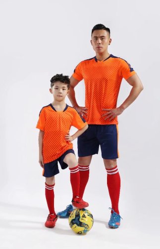D8810 Orange Youth Set Adult Uniform Blank Soccer Training Jersey Shorts