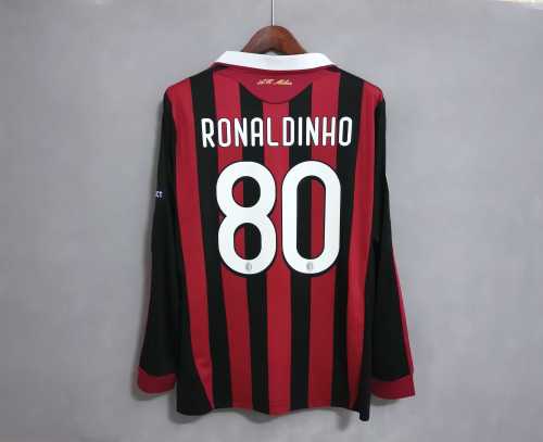 with UCL Patch Retro Jersey Long Sleeve 2009-2010 AC Milan RONALDINHO 80 Home Vintage Soccer jersey