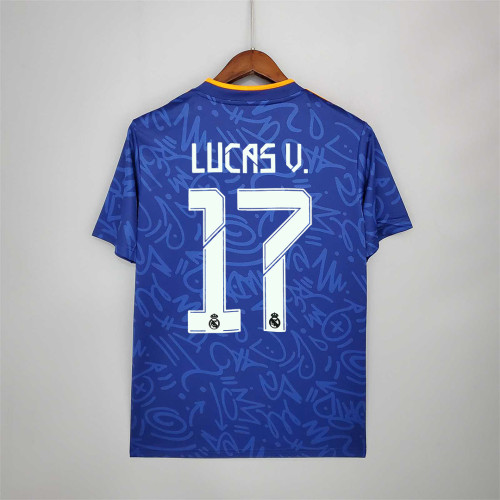 Fans Version 2021-2022 Real Madrid LUCAS V. 17 Away Blue Soccer Jersey